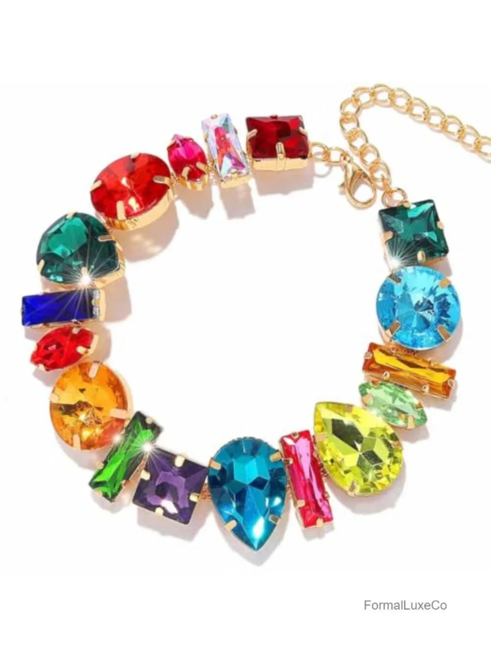 Alloy Gemstone Rhinestone Choker Necklace with Lobster Clasp Adjustable Chain